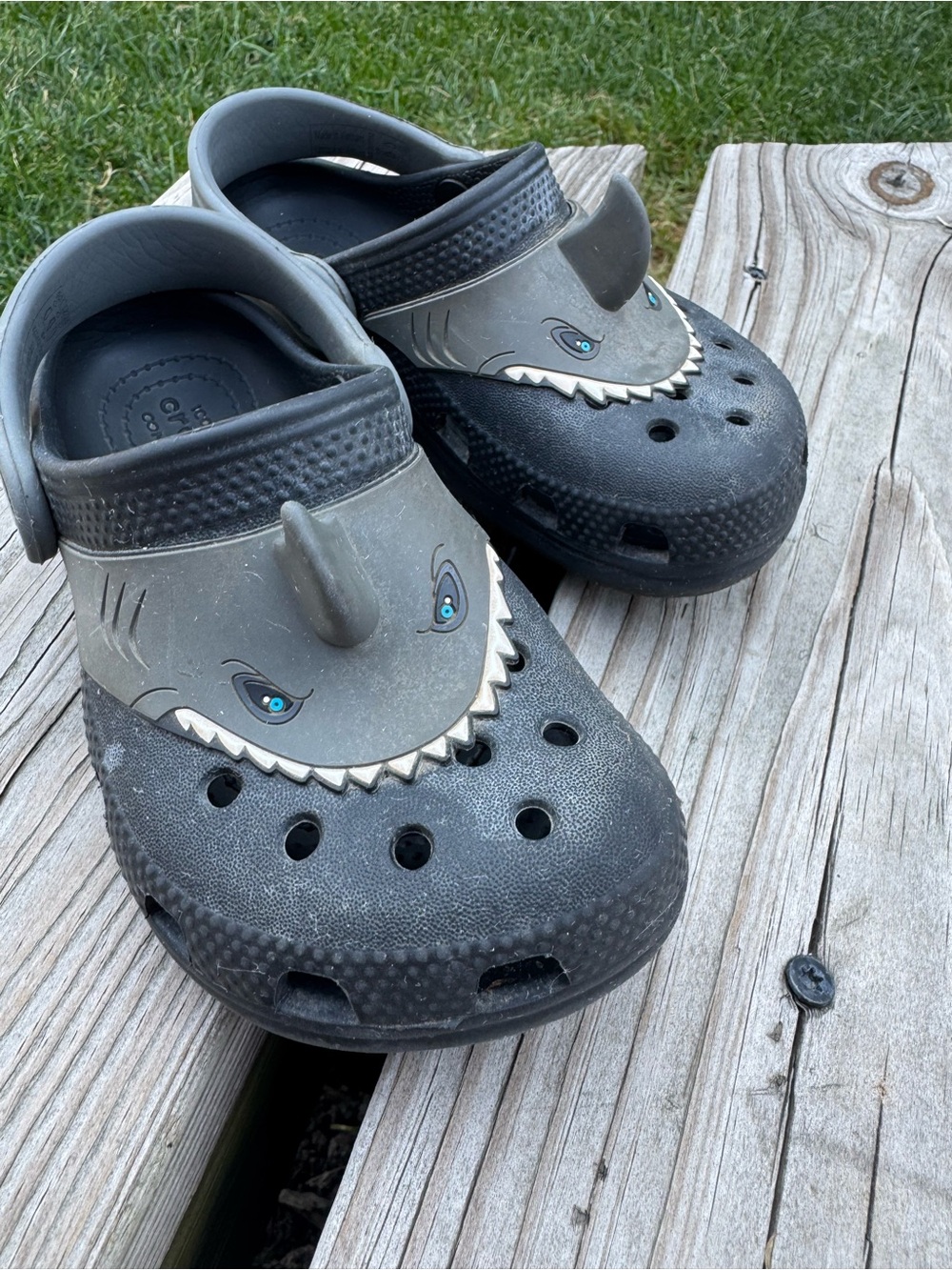 🦈 Black + Gray Shark Crocs